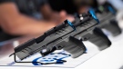 A Walther PDP pistol is seen at the booth of an exhibitor that provides weapons to government, military and law enforcement clients, at the CANSEC trade show in Ottawa, on Wednesday, June 1, 2022. THE CANADIAN PRESS/Justin Tang
