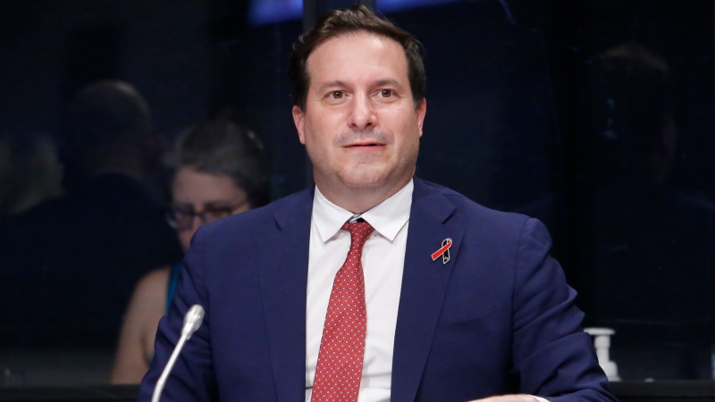 Public Safety Minister Marco Mendicino attends the Senate Committee on National Security and Defence in Ottawa on Monday, May 30, 2022. THE CANADIAN PRESS/ Patrick Doyle