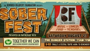 A SoberFest poster is shown.