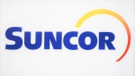 A Suncor logo is shown at the company's annual meeting in Calgary, Thursday, May 2, 2019. (THE CANADIAN PRESS/Jeff McIntosh)