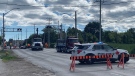 Windsor police have blocked off Tecumseh Road West at the east railway tracks between Janette and Crawford in Windsor, Ont., on Tuesday, Aug. 9, 2022. (Bob Bellacicco/CTV News Windsor)