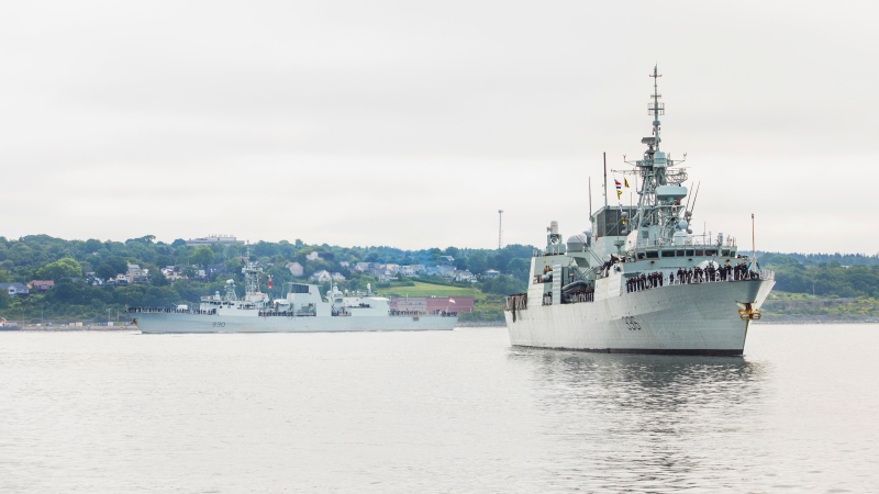 The HMCS Montreal returns from deployment to NATO's Operation Reassurance at the HMC Dockyard in Halifax on Friday, July 15, 2022. THE CANADIAN PRESS/Kelly Clark