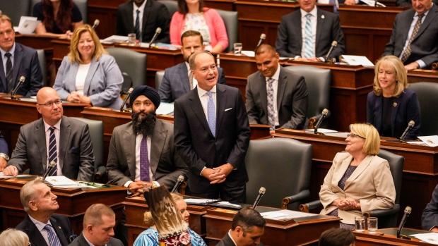 Ontario Minister of Finance Peter Bethlenfalvy tables the budget after Lt.-Gov. Elizabeth Dowdeswell delivered her Speech from the Throne at Queen's Park in Toronto, on Tuesday, August 9, 2022. THE CANADIAN PRESS/Andrew Lahodynskyj