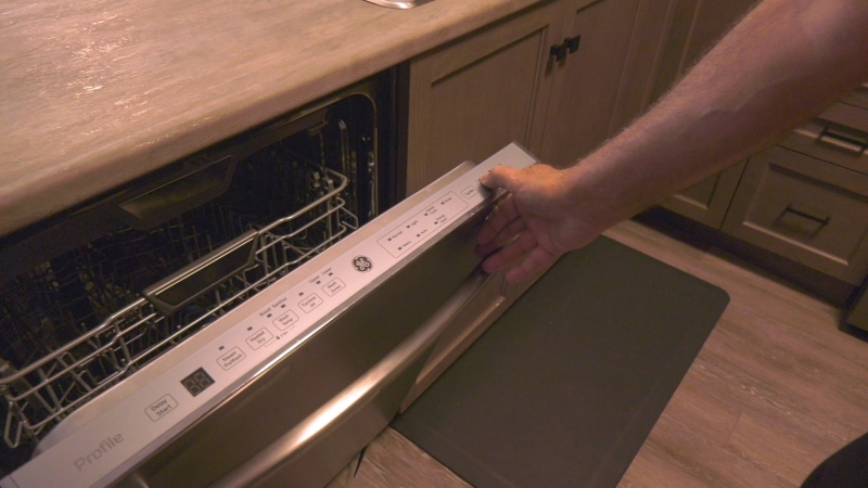 Mike Newton of Arnprior, Ont. says his dishwasher was damaged after numerous power outages in the space of a day. (Dylan Dyson/CTV News Ottawa)