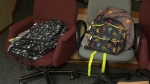 Backpacks at the 1Up Single Parent Resource Centre in Victoria, B.C., are pictured. (CTV News)