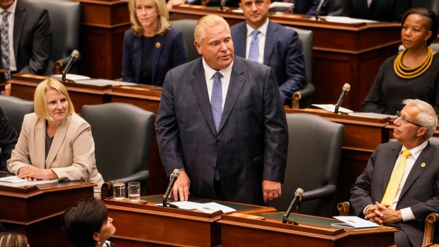 Ontario Premier Doug Ford speaks after Lt.-Gov. Elizabeth Dowdeswell delivered her Speech from the Throne at Queen's Park in Toronto, on Tuesday, August 9, 2022. THE CANADIAN PRESS/Andrew Lahodynskyj