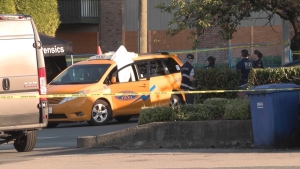 One person died and a second was taken to hospital after someone opened fire on a taxi Tuesday afternoon in Surrey.