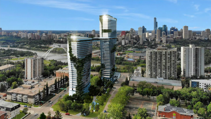 A rendering of a development that Scott Hughes wants added to a proposal to build a gondola in Edmonton (Source: Scott Hughes/ Arc Studio).
