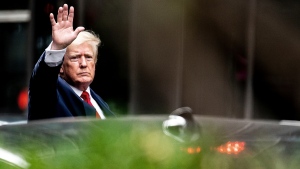 Former U.S. President Donald Trump outside Trump Tower in New York, on Aug. 10, 2022. (Julia Nikhinson / AP) 