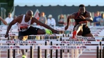 Brian Richards, right, and Sekou Kaba clear hurdles during the men's 110-metre hurdles race at the Canadian Track and Field Championships in Ottawa, Saturday, July 8 2017. (Fred Chartrand/THE CANADIAN PRESS)