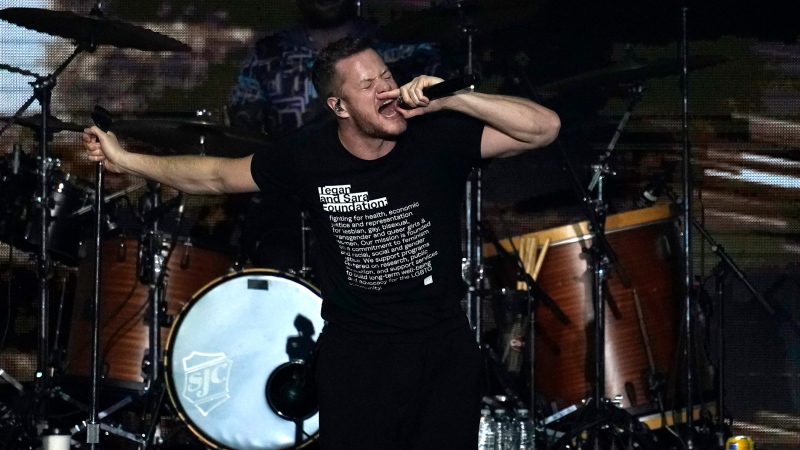 FILE - Dan Reynolds, of Imagine Dragons, performs at iHeartRadio ALTer EGO in Inglewood, Calif., on Jan. 15, 2022. (AP Photo/Chris Pizzello, File)