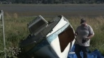 The washed up boat is pictured. (CTV News)