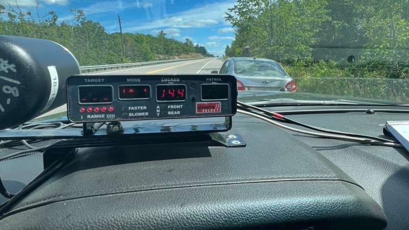 OPP say a driver with four kids in the vehicle was a driver going 144 km/h on Highway 7 near Marmora, Ont., more than 60 km/h above the speed limit. Aug. 10, 2022. (OPP/Twitter)