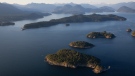 An aerial view of Howe Sound, with Popham Island in the foreground at the bottom, is seen in this undated file photo. (Shutterstock.com)