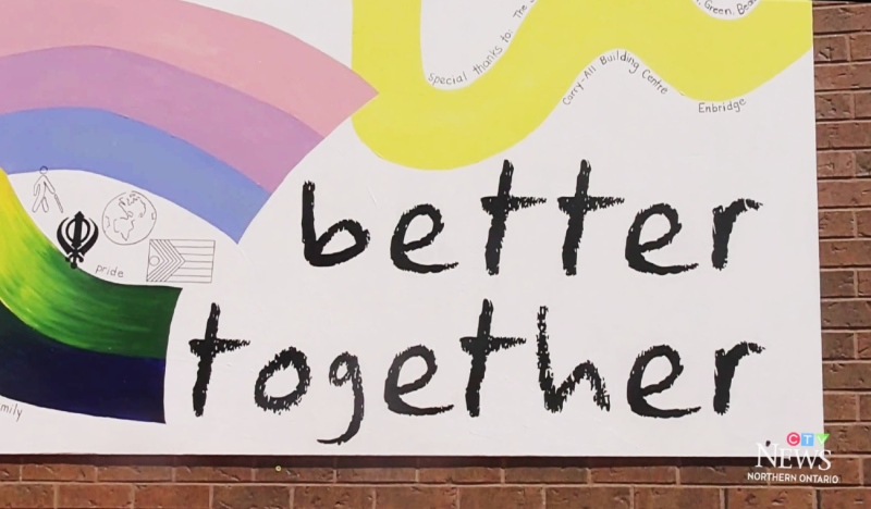 A new mural at the YMCA in North Bay was unveiled Wednesday afternoon. It's on the front of the building on Chippewa Street and it's called 'Better Together.' (Jaime McKee/CTV News)
