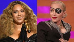 Beyoncé paid homage to Madonna in a note thanking her for collaborating on a new "Break My Soul" remix, in which "Vogue" was woven into Bey's song. (Getty Images)