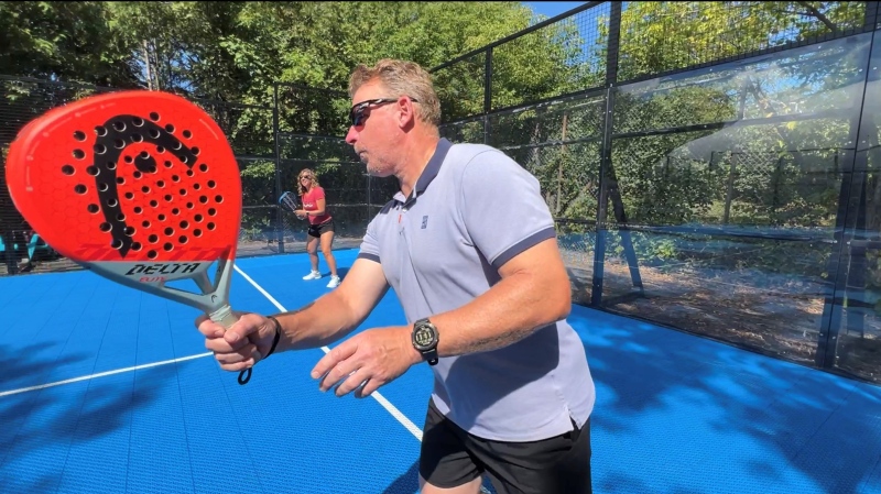 Daniel Alfredsson, recent Hockey Hall of Fame nominee and former Ottawa Senators captain, plays a match of padel tennis at the Rideau Sports Center. Ottawa, Ont.. Aug. 10, 2022. (Tyler Fleming / CTV News).