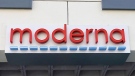 The Moderna logo is seen at the company's headquarters in Cambridge, Mass., in the United States. (AP PHOTO/Elise Amendola)