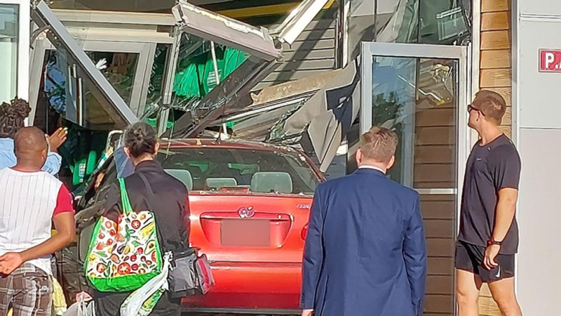 A vehicle crashed through the front door of a Dollarama store in Gatineau, Que. on Wednesday. (Facebook) 