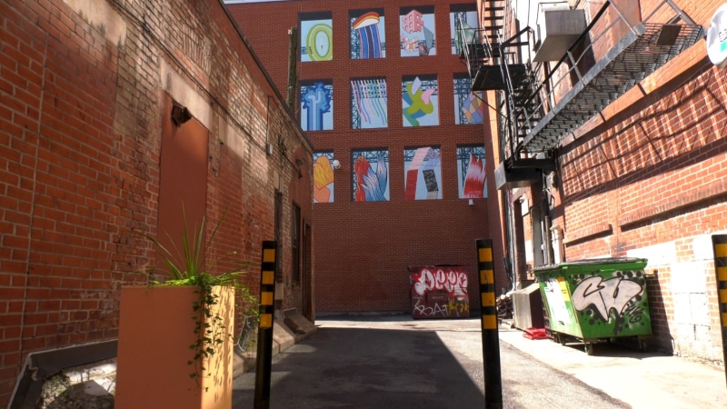 Some art in the alley, in a 'pocket park' in downtown Montreal.