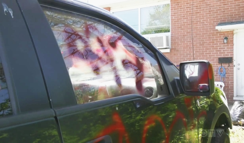 A group of motorcycle enthusiasts in North Bay were victims of vandalism this week because its support of the 2SLGBTQ+ community. (Photo from video)