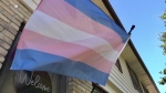 A Transgender Pride Flag flies outside the home of PFLAG London Director Christa Duvall in London, Ont. on Thursday, Aug. 11, 2022. (Daryl Newcombe/CTV News London)