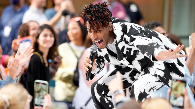 Jon Batiste performs on NBC's Today show at Rockefeller Plaza in New York, on June 17, 2022. (Charles Sykes / Invision / AP) 