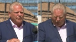 Ontario Premier Doug Ford is seen choking on a bee during a news conference in Dundalk on Friday August 12, 2022.