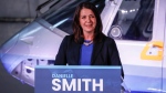 Danielle Smith speaks during the United Conservative Party of Alberta leadership candidate's debate in Medicine Hat, Alta., Wednesday, July 27, 2022 (The Canadian Press/Jeff McIntosh).