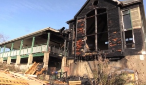 The River Road clubhouse, damaged by fire, is shown on Nov. 8, 2021. (Gerry Dewan/CTV News London)
