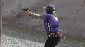 Dawne Deeley, an action pistol shooter, takes aim at the Malahat range on Friday, Aug. 12, 2022. (CTV) 