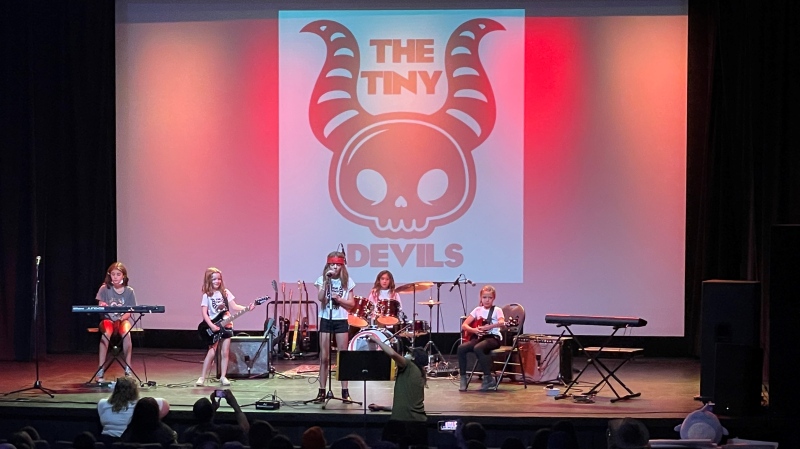 Members of The Tiny Devils perform their song at the end of Girls Rock Saskatoon.(John Flatters/CTV News)