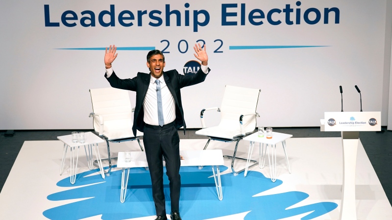 Rishi Sunak during a hustings event in Darlington, England on Aug. 9, 2022 as part of the campaign to be leader of the Conservative Party and the next prime minister. While inflation and recession fears weigh heavily on the minds of voters, another issue is popping up in political campaigns from the U.K. and Australia to the U.S. and beyond: the "China threat." The two finalists vying to become Britain's next prime minister, Liz Truss and Rishi Sunak, clashed in a televised debate last month over who would be toughest on China. (Danny Lawson/PA via AP, File)