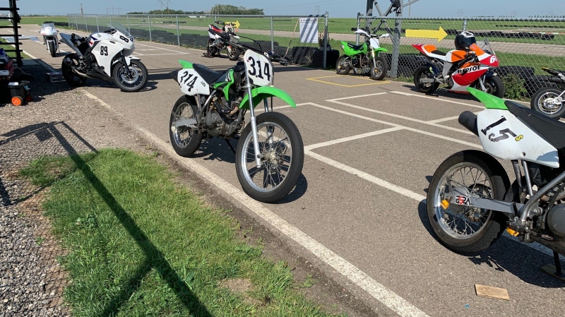 Motorcycles line the grid at the PSRA Test and Tune Day at WF Botkin Raceway on Aug. 14, 2022. (Kaylyn Whibbs/CTV News)