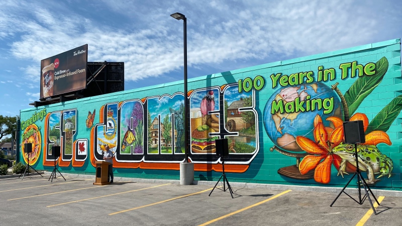 A new mural in St. James is celebrating the neighbourhood's 100th anniversary (CTV News Photo Zachary Kitchen)