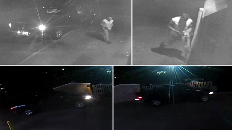 Police in Gananoque, Ont. are searching for this man and this truck after they say a Camp Day donation box was stolen from a local Tim Hortons. (Gananoque Police)