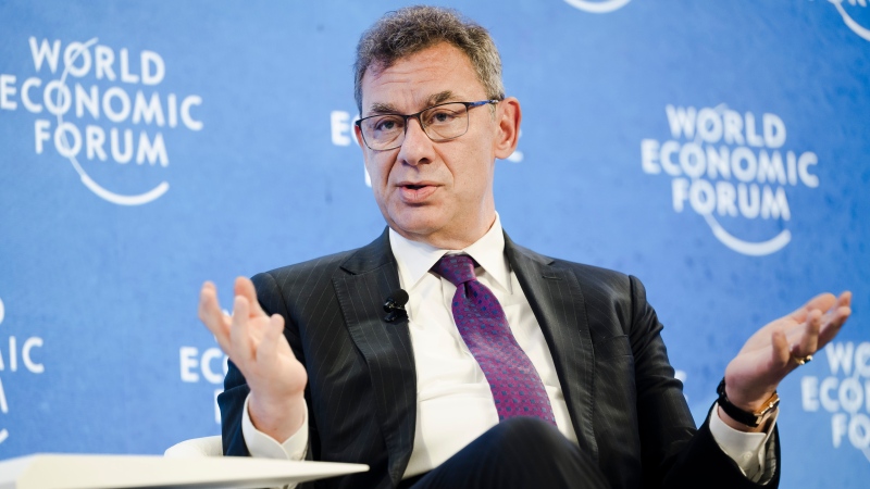 Pfizer CEO Albert Bourla gestures as he attends a planary conversation at the 51st annual meeting of the World Economic Forum, WEF, in Davos, Switzerland, on Wednesday, May 25, 2022. (Laurent Gillieron/Keystone via AP)
