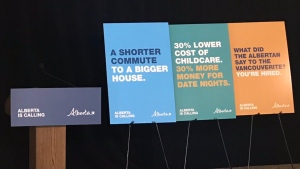 Government of Alberta signs recruiting skilled workers from Toronto and Vancouver to the province.