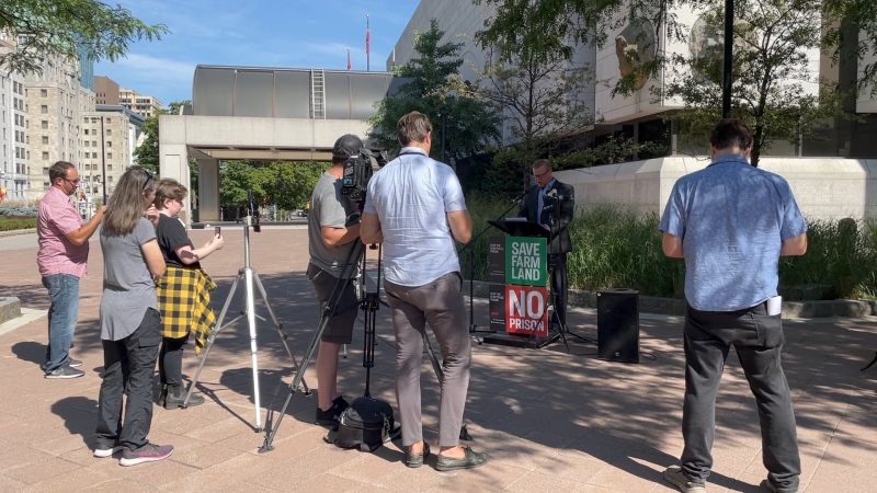 Kirk Albert of the Jail Opposition Group speaks outside the courthouse in Ottawa as he and another resident file for a judicial review of a plan to build a new prison facility in Kemptville, Ont., just south of Ottawa. (Dave Charbonneau/CTV News Ottawa)
