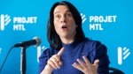 Montreal Mayor Valerie Plante speaks during a news conference in Montreal, Saturday, Sept. 25, 2021. THE CANADIAN PRESS/Graham Hughes