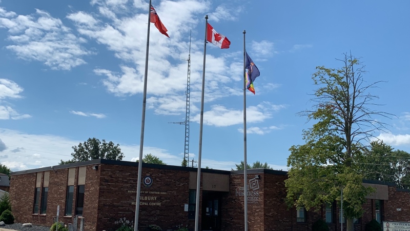 A flag-raising ceremony was held at the Chatham-Kent Civic Centre to mark the beginning of Pride Week in Chatham-Kent, Ont. on Monday, Aug. 15, 2022. (Chris Campbell/CTV News Windsor)