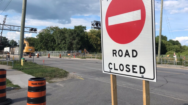 Minet's Road in Barrie, Ont., is under construction and closed until 2023 for GO Transit expansion plans. (CTV News/Christian D'Avino)