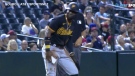 Phone drops out of MLB player's pocket during run