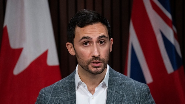Stephen Lecce, Minister of Education for Ontario makes an announcement in Toronto on Wednesday, January 12, 2022. THE CANADIAN PRESS/Nathan Denette
