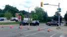Wilson Street between Peel Street and Hounsfield Street in Woodstock, Ont. is currently closed for what police are calling an ongoing “weapons investigation” on August 17, 2022. (Joel Merritt/CTV News London)