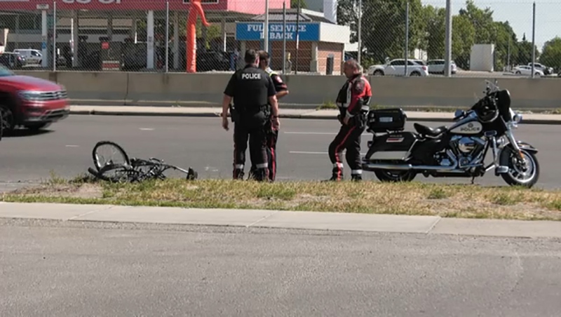 A cyclist was hit by a truck Wednesday at 8989  Macleod Trail 