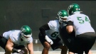 The Riders are looking to piece their offensive line together after the release of Na’Ty Rodgers on Monday. (Brit Dort / CTV News)