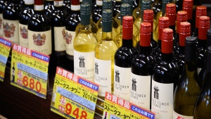 Bottles of wine are displayed for sale in Tokyo on April 20. (Akio Kon/Bloomberg/Getty Images/CNN)