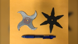 The ninja-style throwing stars that were thrown at police. (Source: Brandon Police Service)