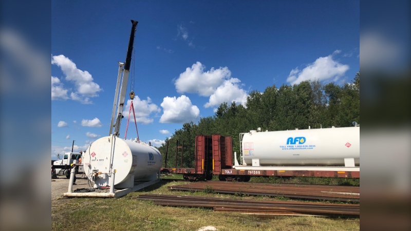 Pukatawagan First Nation's new 1,500 kV generators are shown in a photo supplied by Manitoba Hydro. They were shipped in by rail on a 27-car train, along with materials to finish restoring permanent power to the northern Manitoba community.